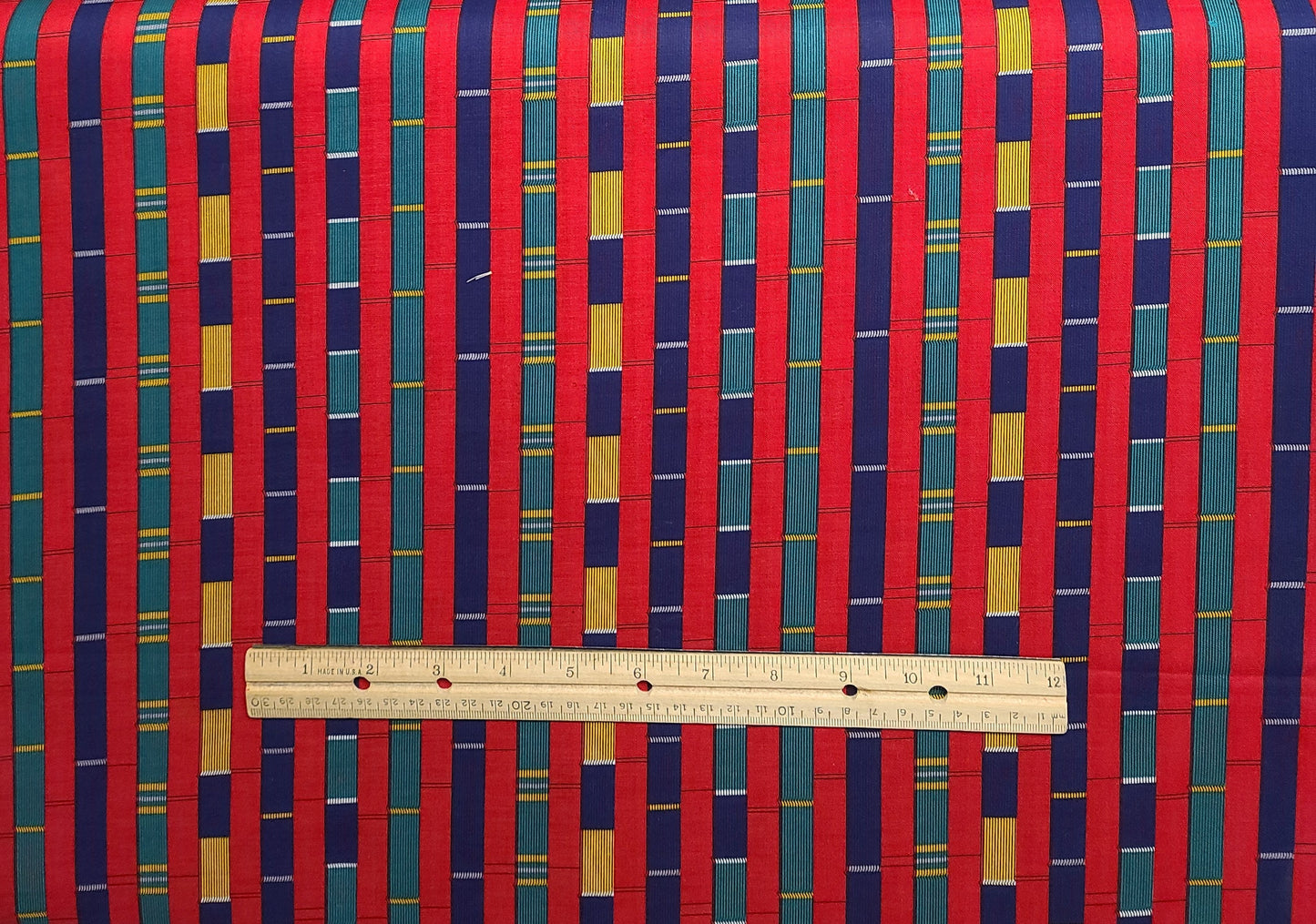 Mary Ellen Hopkins Collection for SSI - Red, Green, Dark Blue, Gold Vertical Stripe (Parallel to Selvage) Fabric