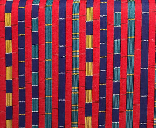 Mary Ellen Hopkins Collection for SSI - Red, Green, Dark Blue, Gold Vertical Stripe (Parallel to Selvage) Fabric