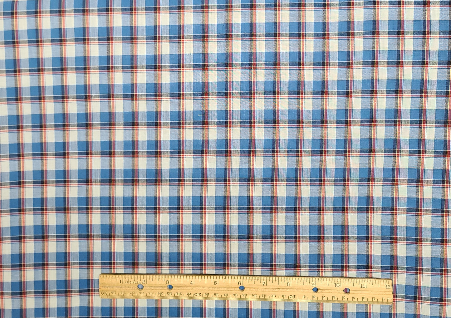 Vintage 45" WIDE Red, White, Blue, Black Plaid Shirtweight Fabric