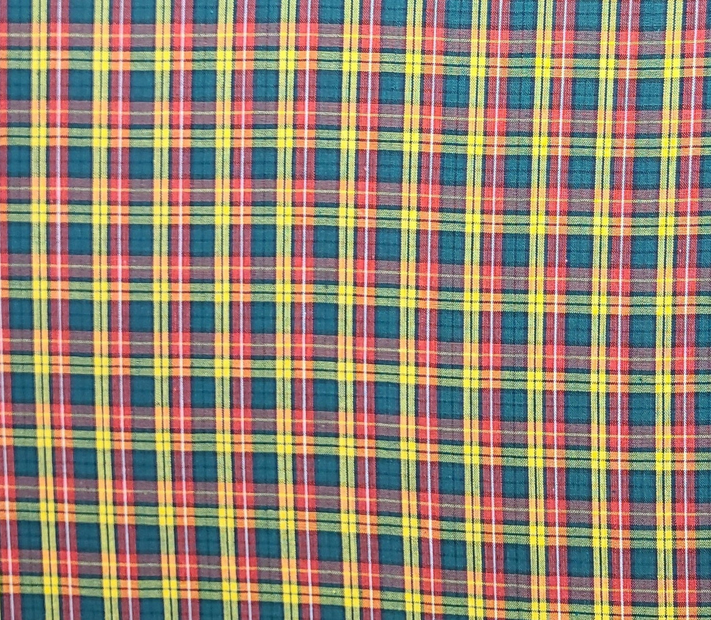 Vintage 45" WIDE Red, Green, Yellow Plaid Shirtweight Fabric