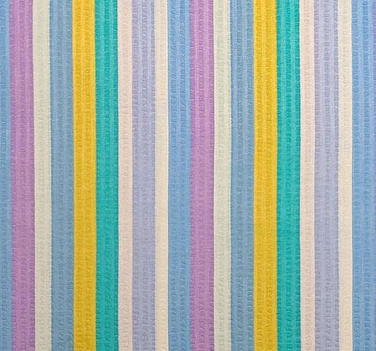 Vintage Crinkle Cotton Vertical Stripe (Parallel to Selvage) Fabric - Orchid, Lavender, White, Aqua, Pale Blue - Selvage to Selvage Print