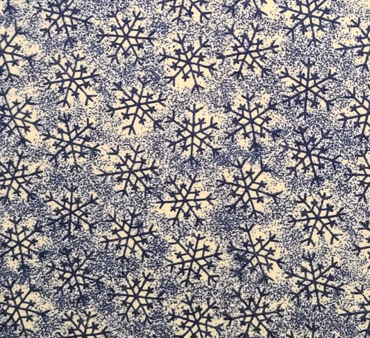 FLANNEL - All Things Merry by Farmyard Creations for Clothworks - Cream Fabric / Dark Blue Snowflake Print