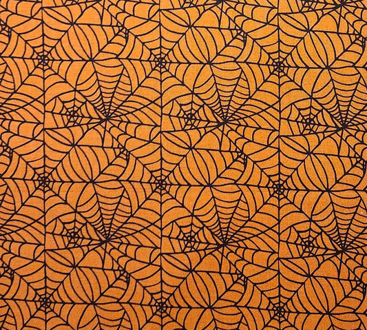 Riley Blake Designs Pattern C14622 Sophisticated Halloween by My Mind's Eye 2024 - Spiderweb Orange - Orange Fabric / Black Spiderweb Print