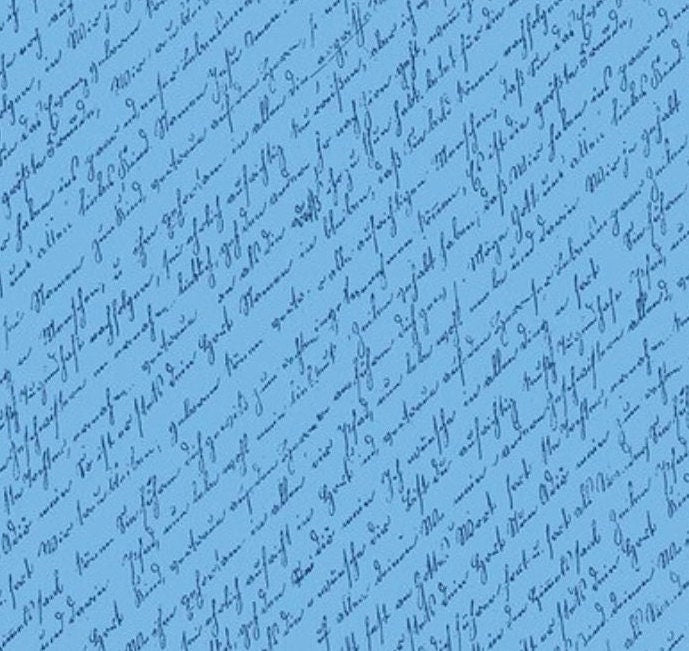 Riley Blake Designs Pattern C14632-BLUE - Sunny Skies Script by Jill Finley - Script Blue - Light Blue Fabric / Darker Blue Diagonal Script