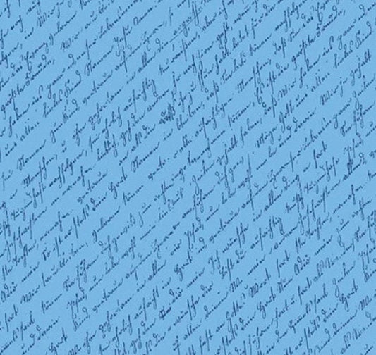 Riley Blake Designs Pattern C14632-BLUE - Sunny Skies Script by Jill Finley - Script Blue - Light Blue Fabric / Darker Blue Diagonal Script