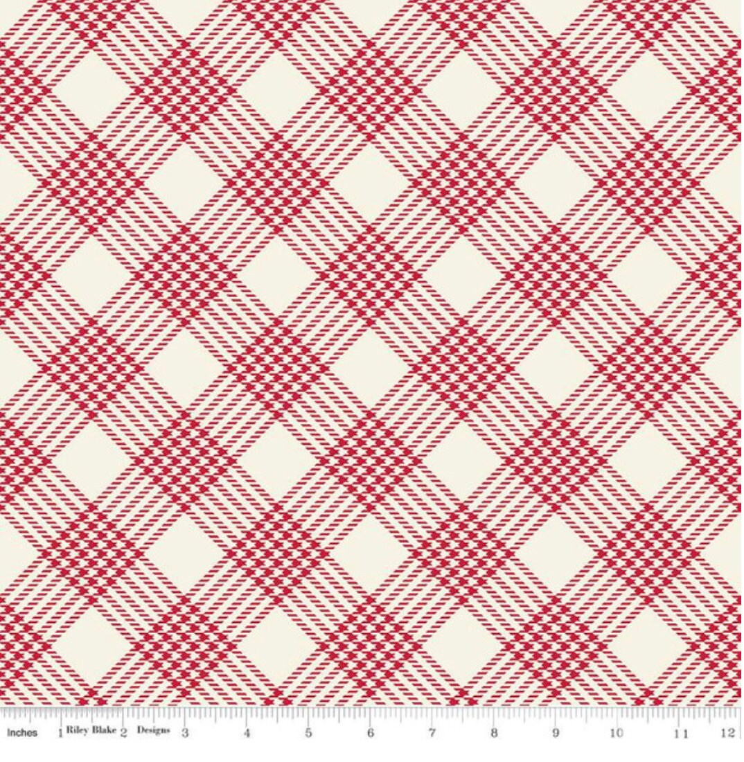 Riley Blake Designs Pattern C14844-CREAM Merry Little Christmas by My Mind's Eye 2024 Plaid Cream - Cream Fabric / Red Plaid