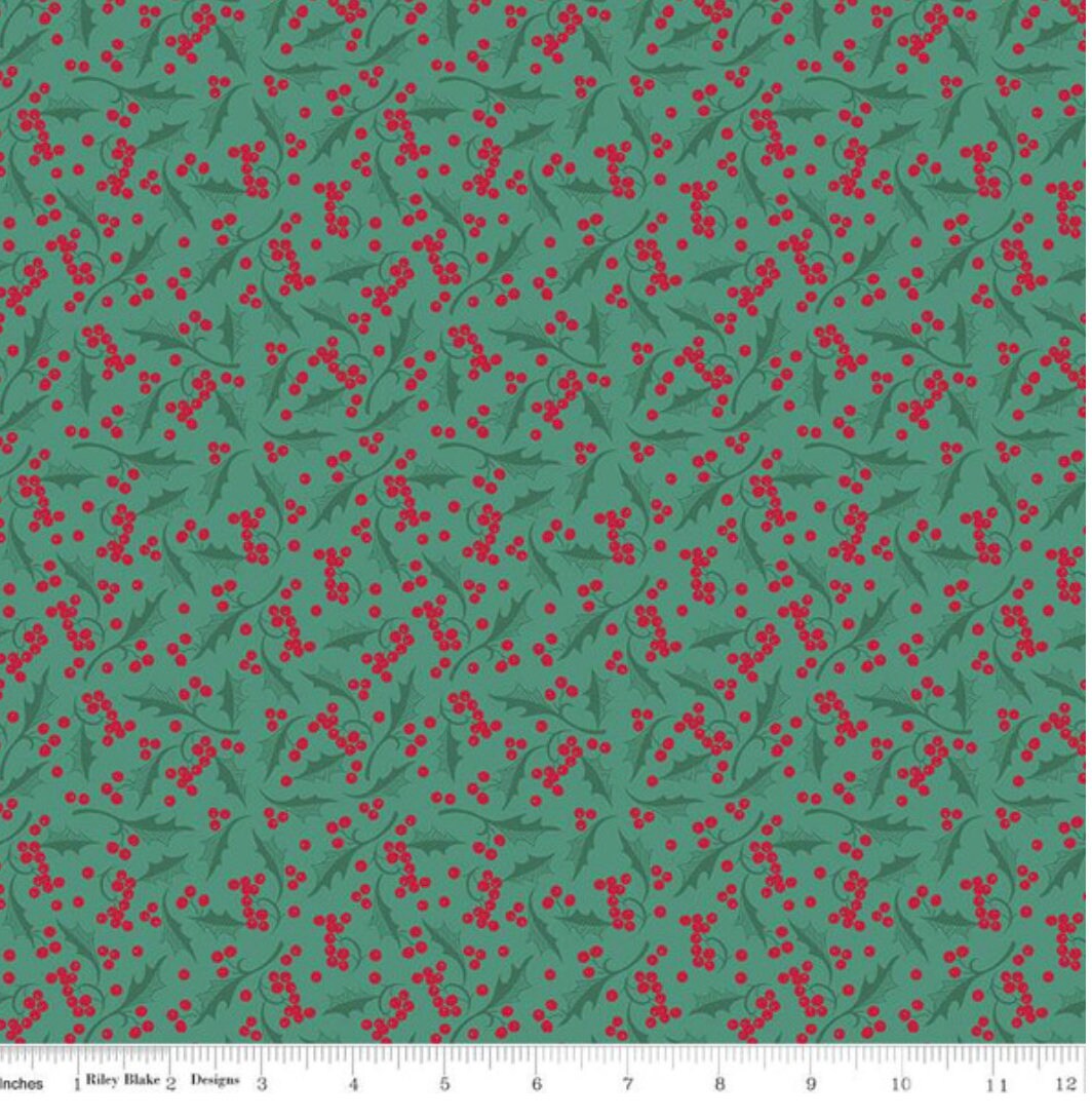 Riley Blake Designs Pattern C14845-PINE Merry Little Christmas by My Mind's Eye 2024 Holly Pine - Pine Green Fabric / Red Holly Print