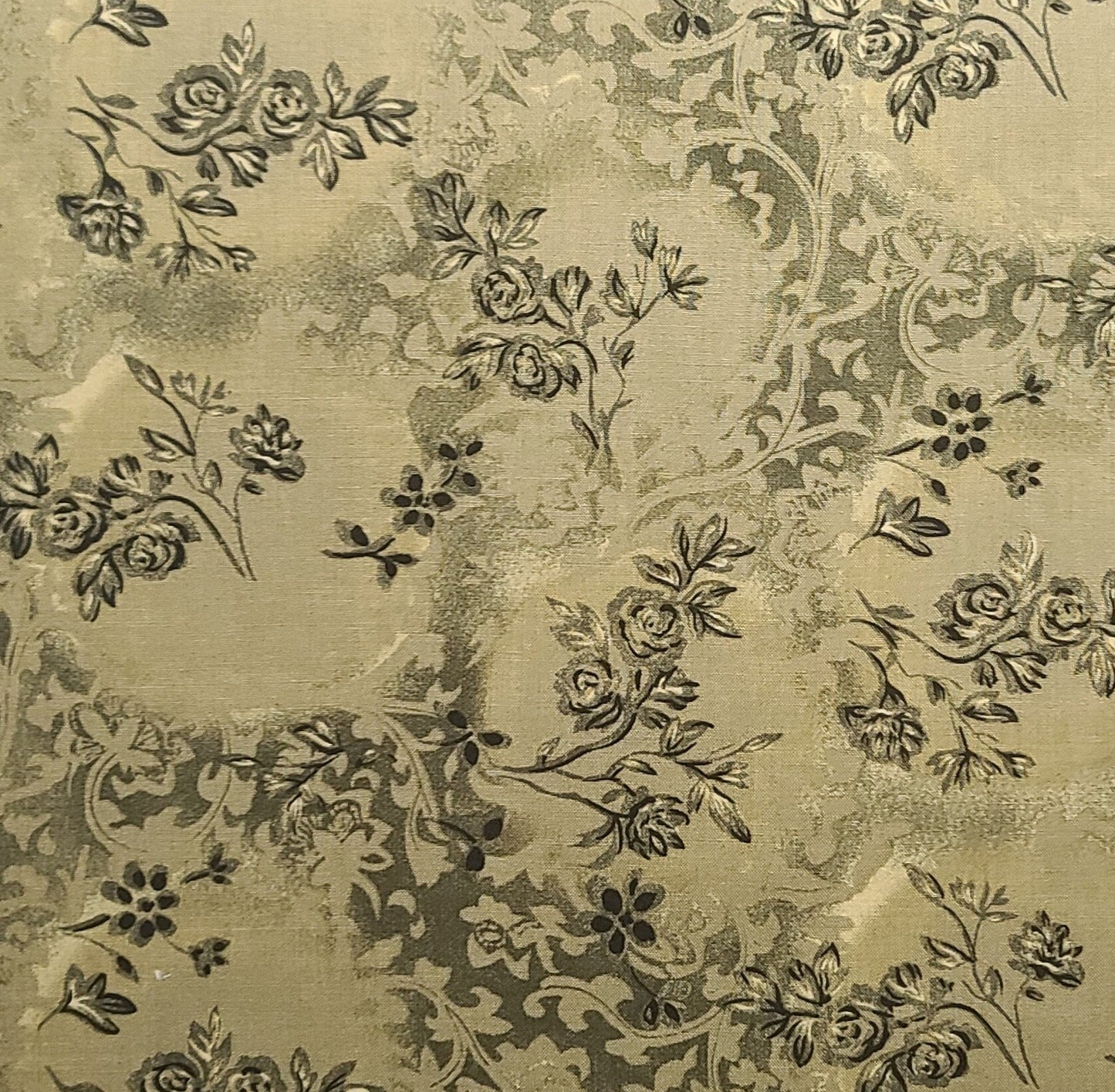 Beth Ann Bruske for David Textiles - Olive Green Tonal Fabric / Dark Olive and Black Rose Print