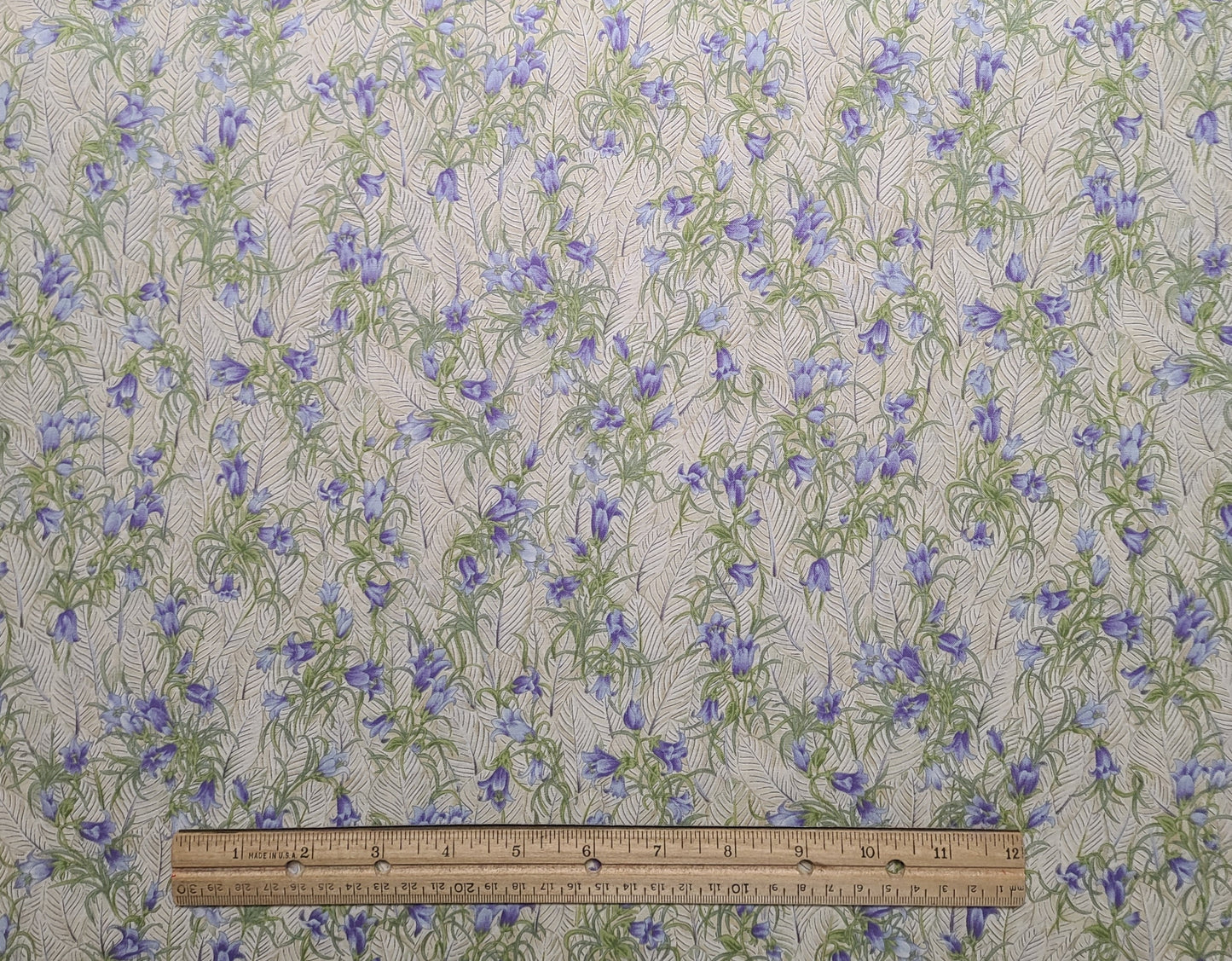 Blooms by Hoffman International Fabrics - Cream and White Tonal Fabric / Purple Tonal Flower Print