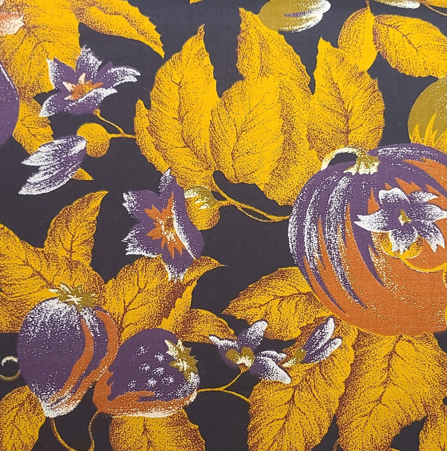 BATIK - Guaranteed Dutch Java Print 46658 Visco - Black Fabric / Gold, Orange, Purple Autumnal Fruit Print