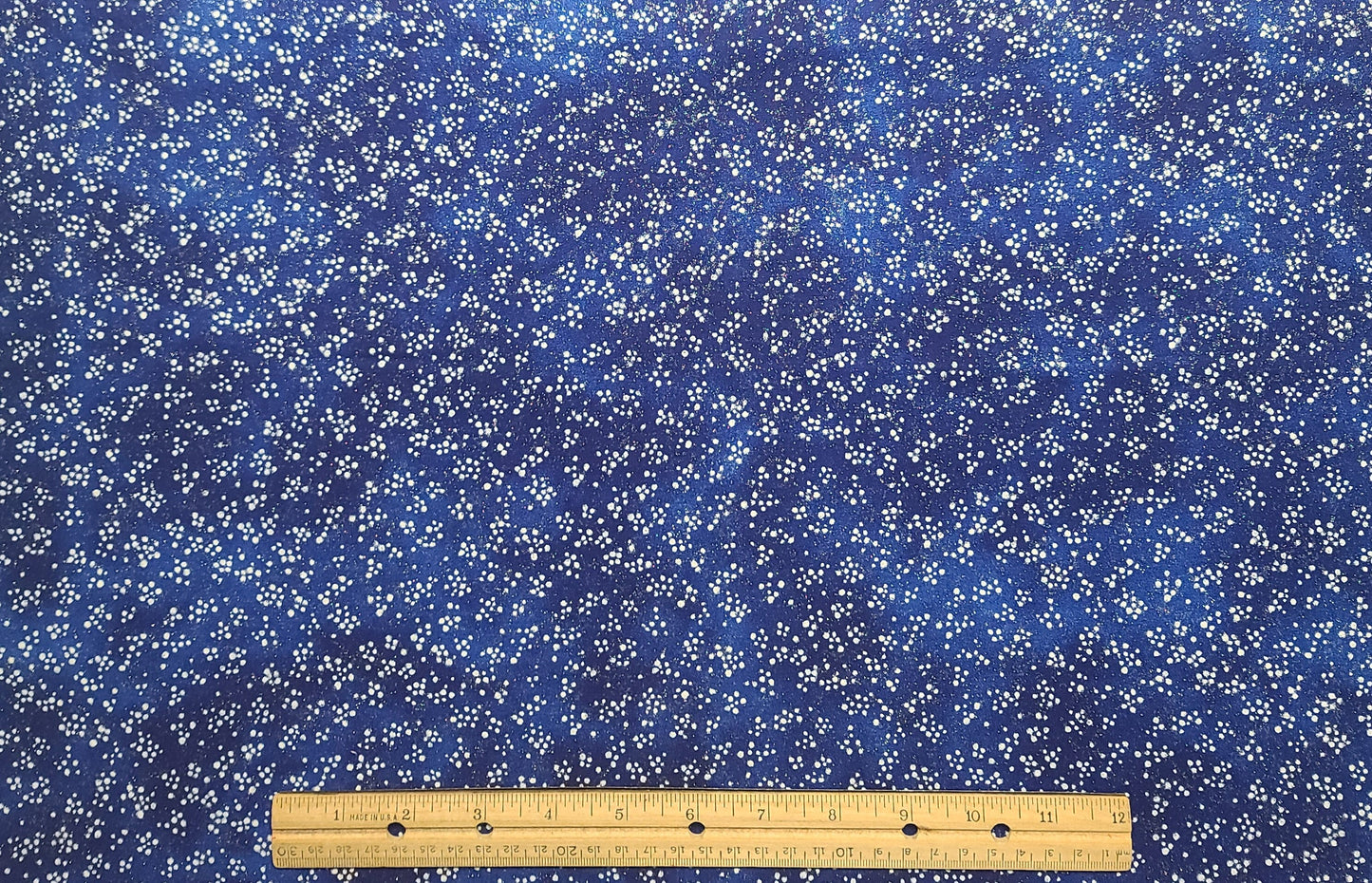 EOB - Blue Tonal Fabric / White "Snow" / Allover Silver Glitter - Selvage to Selvage Print