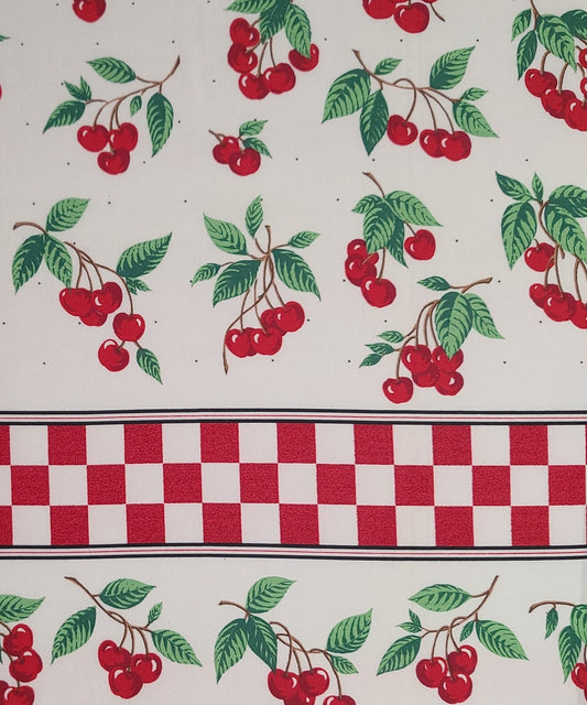 White Fabric / Red, White Check 3" Single Border / Red Cherry, Black Micro Dot Fabric