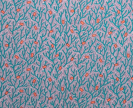 EOB - Pilgram/Roy for P&B Textiles - Light Purple Tonal Fabric / Teal and Coral Print