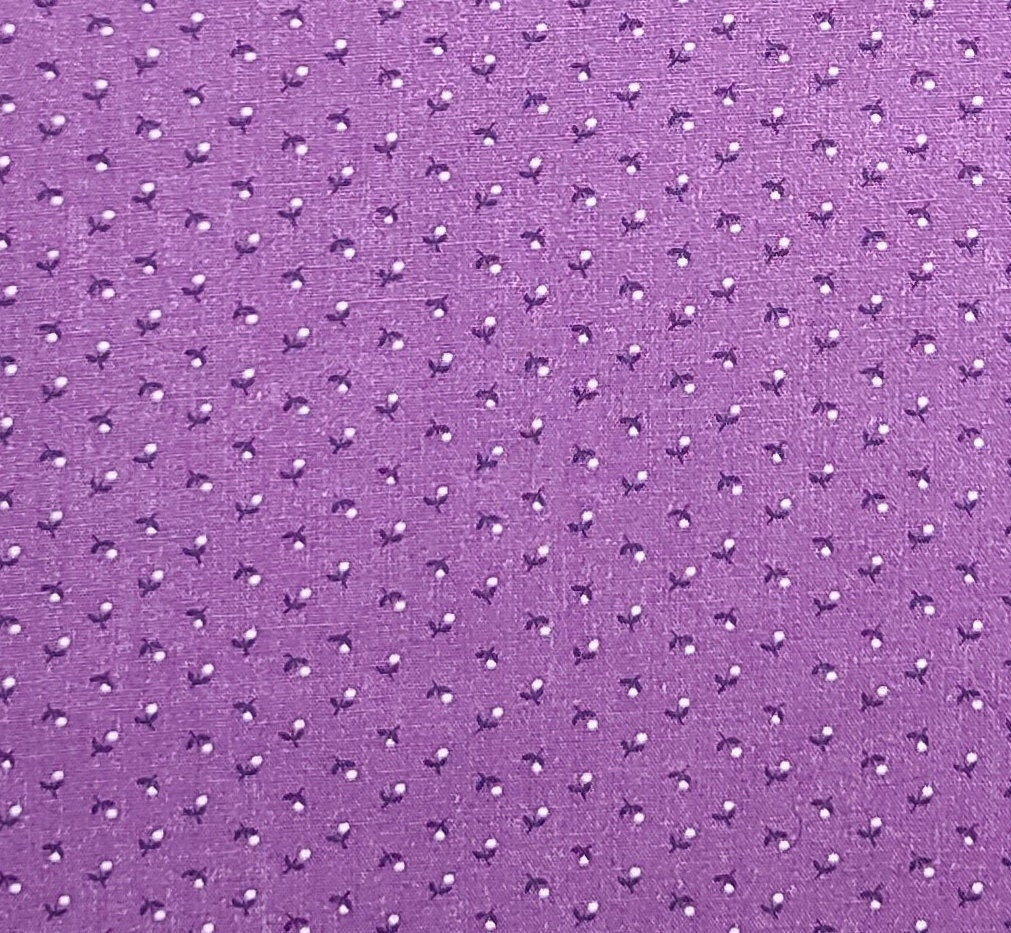 Purple Fabric / White Pin Dot Flower Print - Selvage to Selvage Print