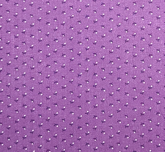 Purple Fabric / White Pin Dot Flower Print - Selvage to Selvage Print