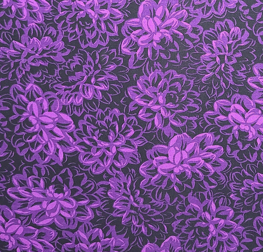 Jinny Beyer for Mr RJR Fashion Fabrics - Black Fabric / Bright Purple and Pink Flower Print