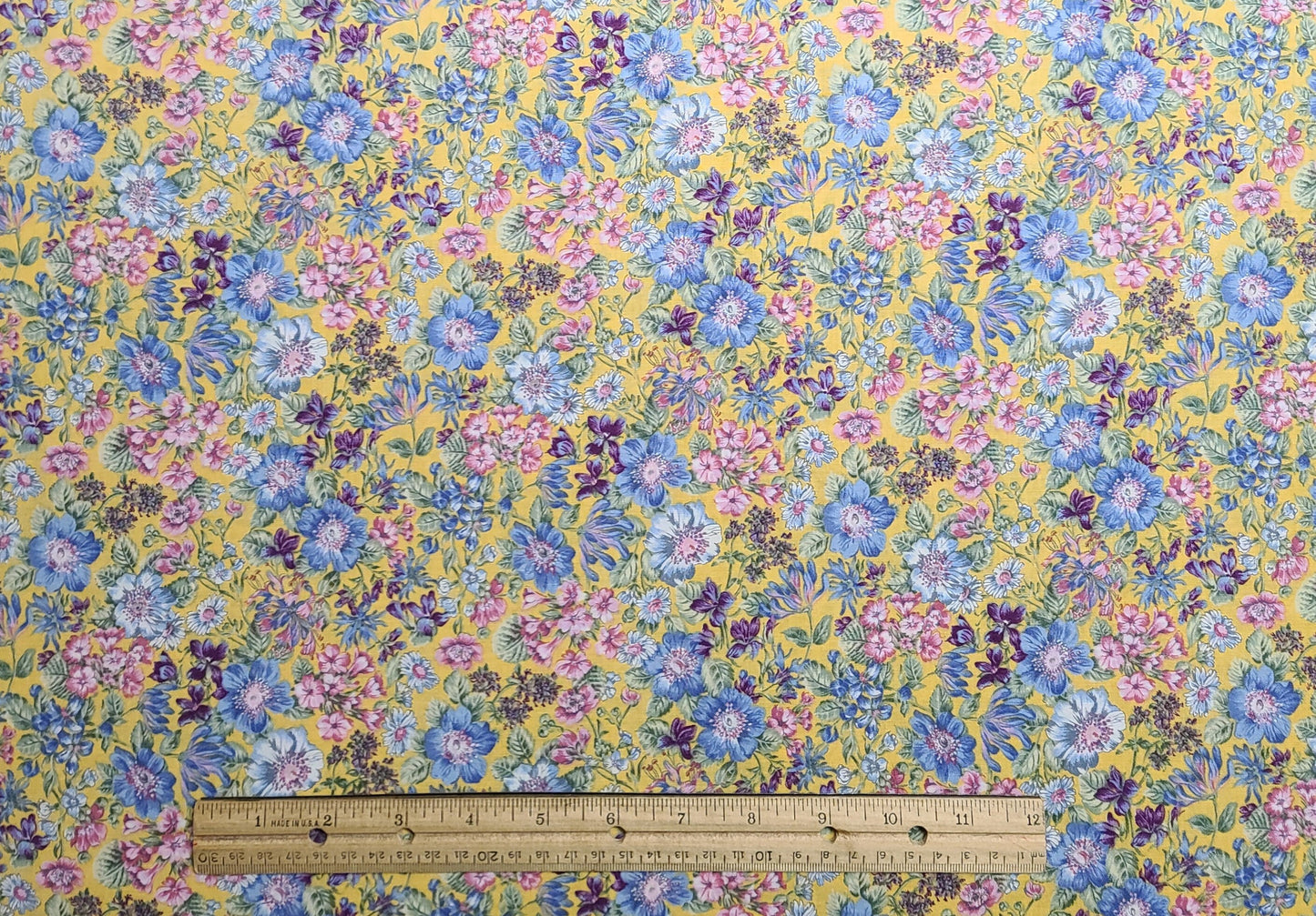 London Collection Rose & Hubble - Yellow Fabric / Purple, Blue, Pink Flower Print