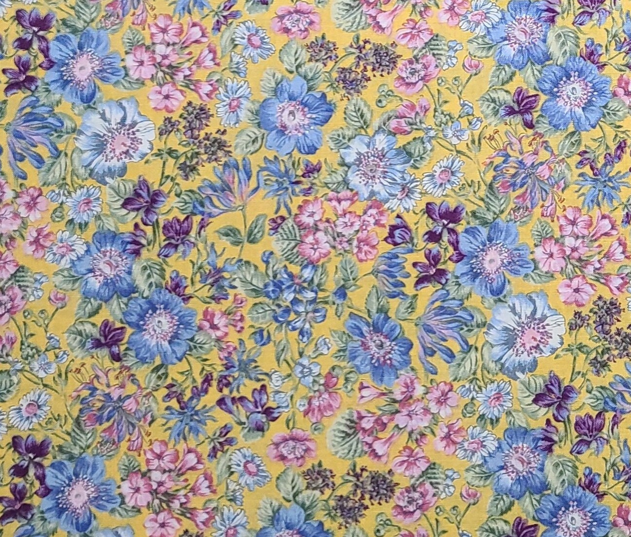 London Collection Rose & Hubble - Yellow Fabric / Purple, Blue, Pink Flower Print