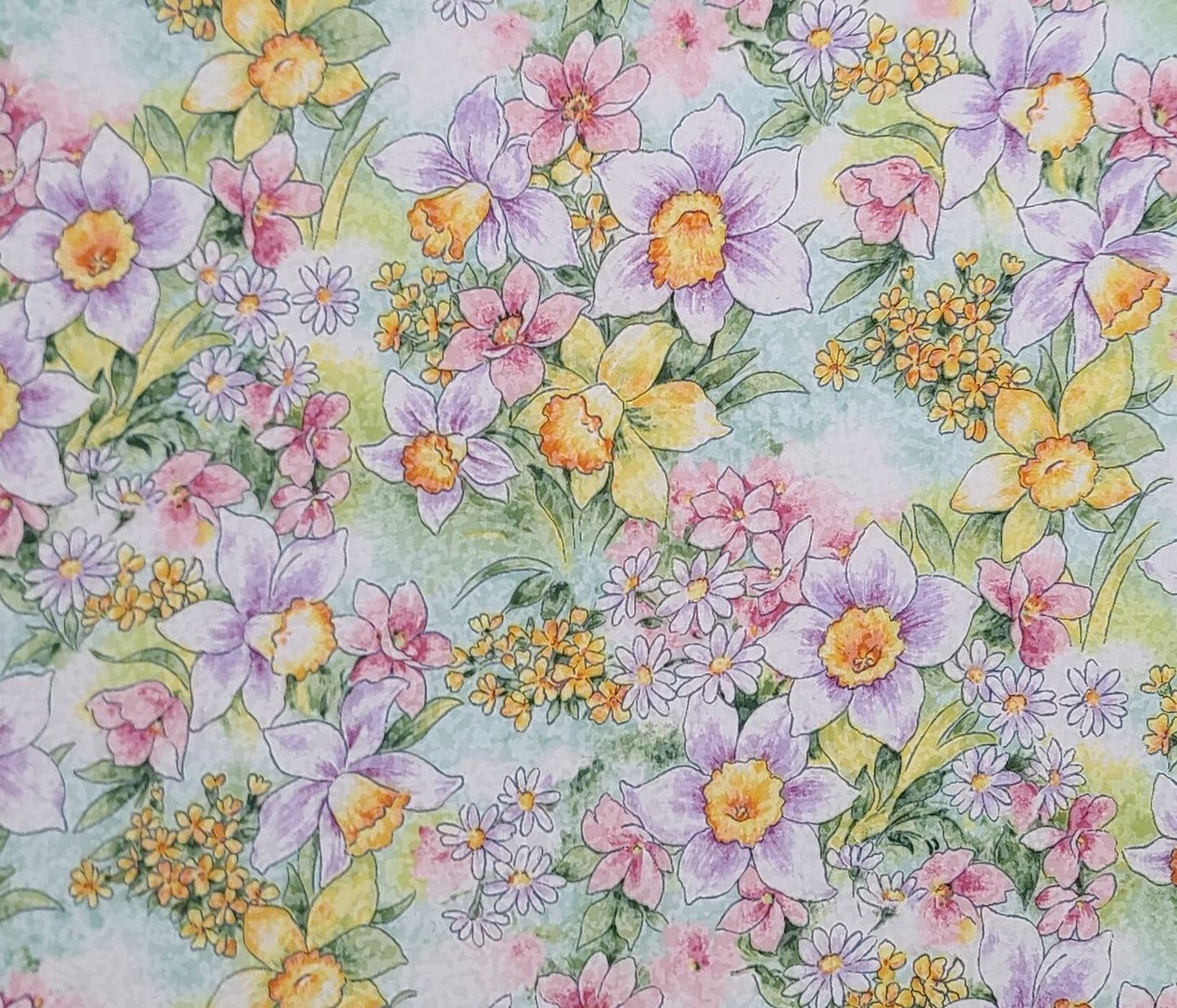 Morning Mist Style #9512 Hoffman International Fabrics - White, Green, Blue, Lavender, Yellow Floral Print Fabric