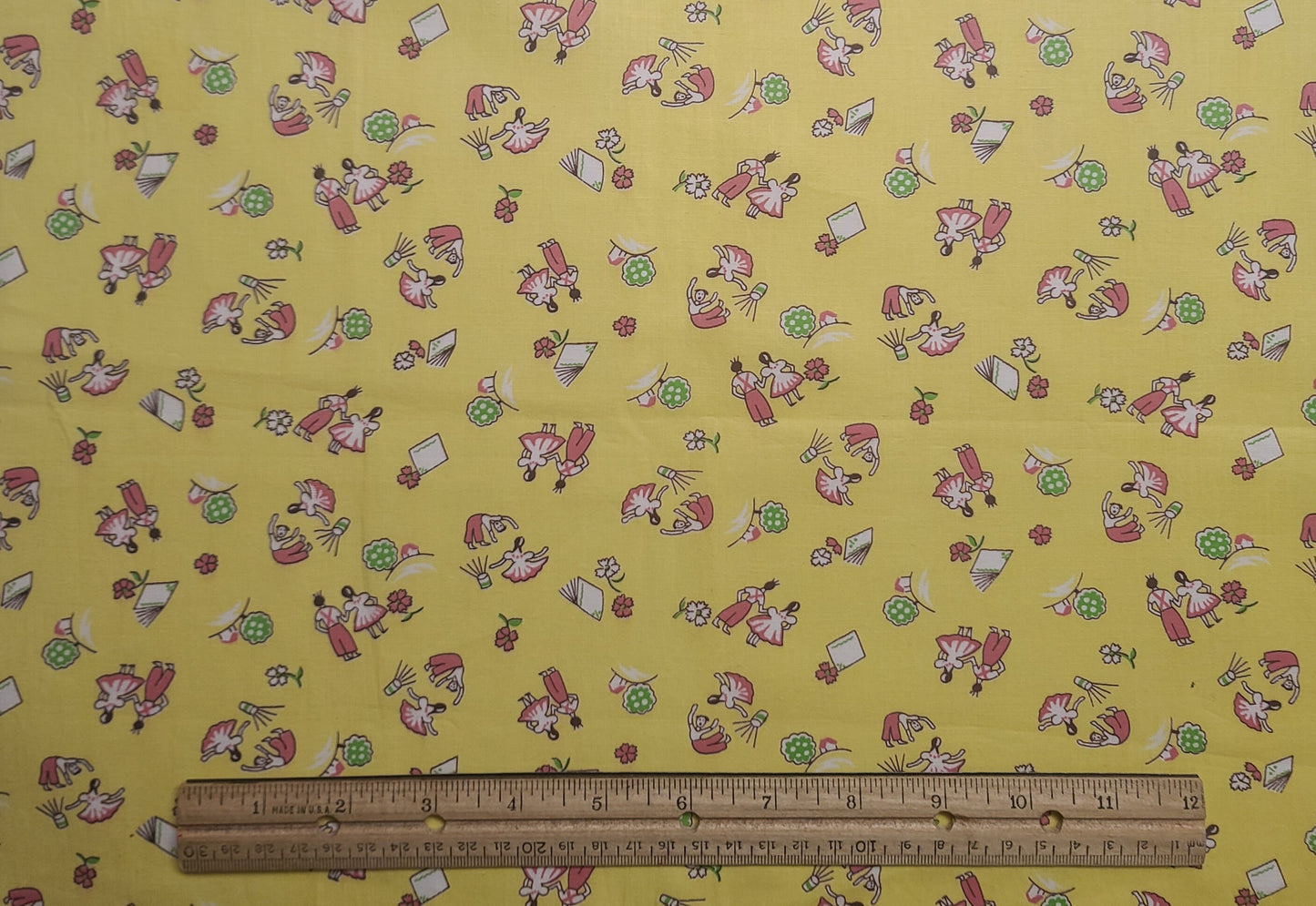 EOB - Vintage 36" WIDE Yellow Fabric / Rose, Green, White Reproduction Style Print