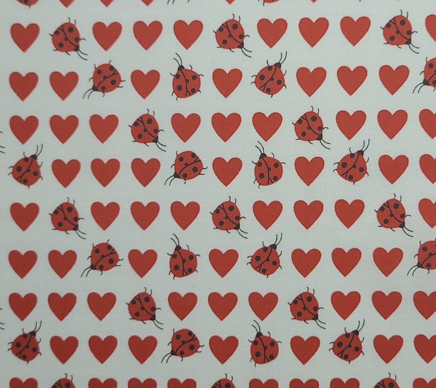 White Fabric / Red Heart and Lady Bug Pattern - Selvage to Selvage Print