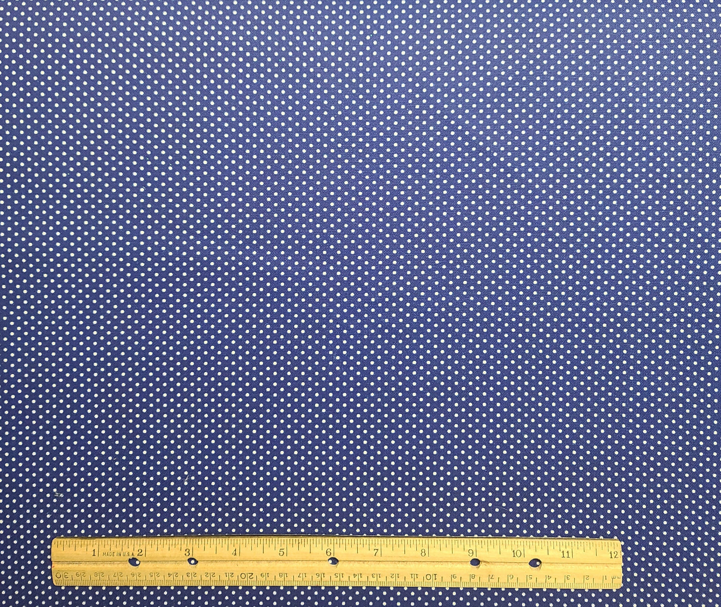 Blue Canvas Fabric / White Pin Dot Print - Selvage to Selvage Print