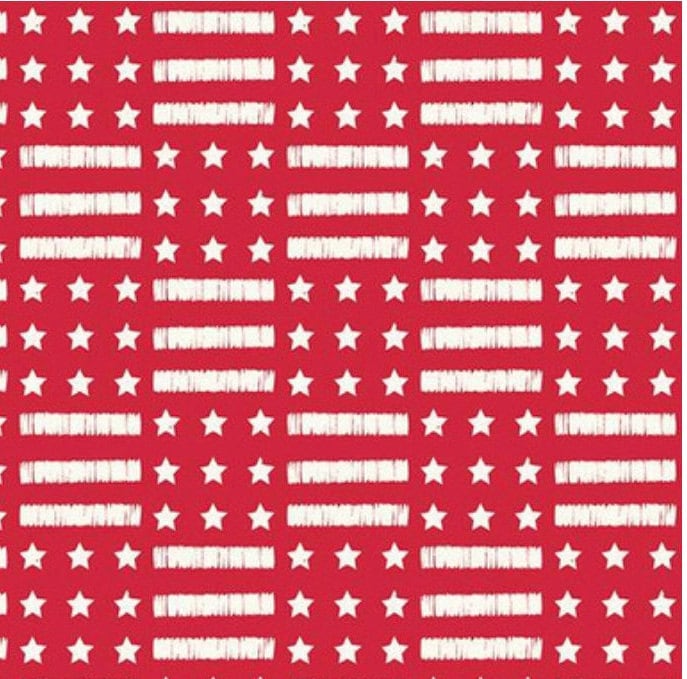 Riley Blake Designs Pattern C13141-RED Land of the Brave by My Minds Eye - Red Fabric / White Stars and Stripes Print