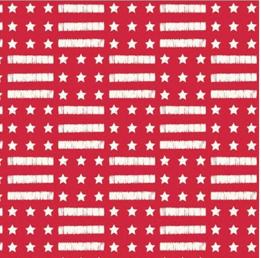 Riley Blake Designs Pattern C13141-RED Land of the Brave by My Minds Eye - Red Fabric / White Stars and Stripes Print