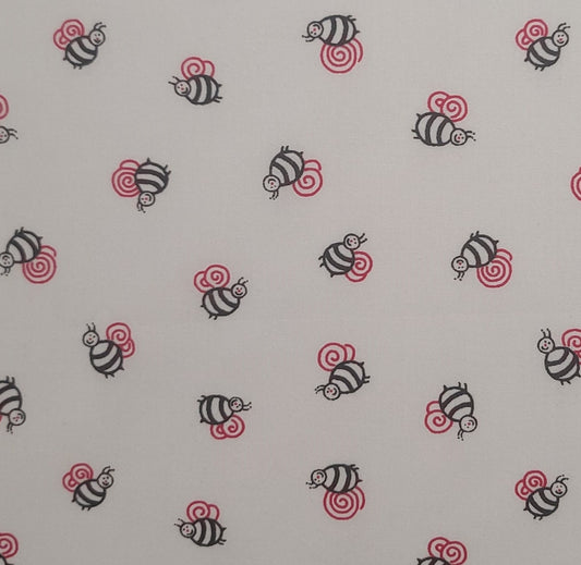 Summer Whites #8704 Springs Industries - White Fabric / Red, Black Cartoon-Style Bug Print