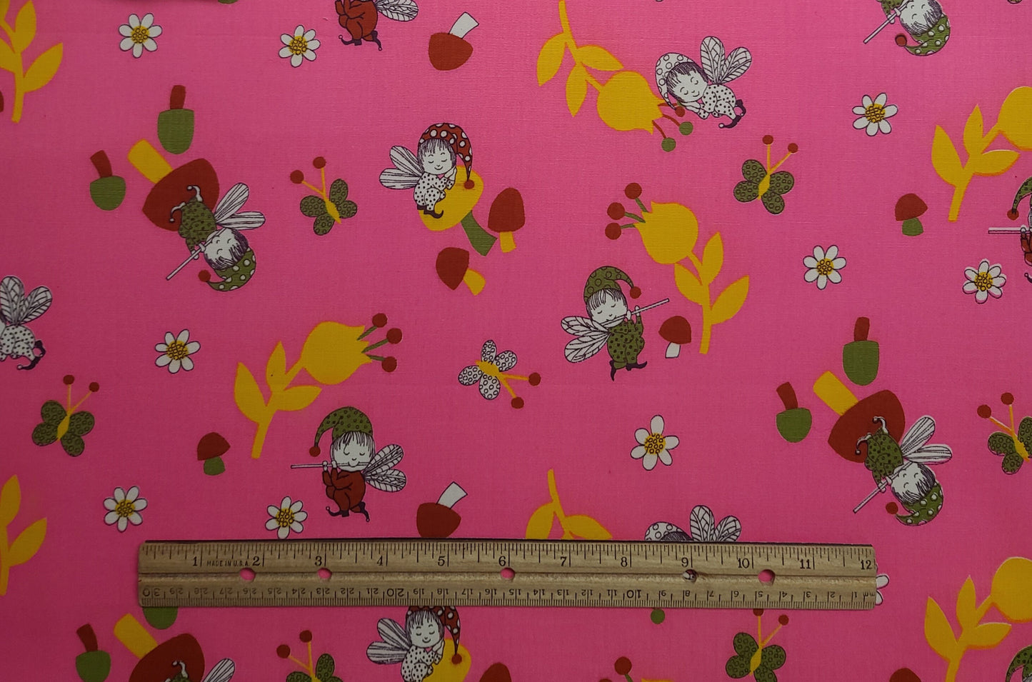 Signature Fabrics - Bright Pink Fabric / Vintage Fairy Baby Print