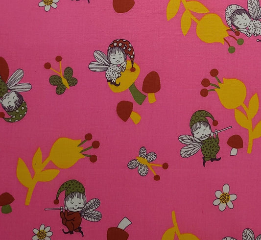 Signature Fabrics - Bright Pink Fabric / Vintage Fairy Baby Print