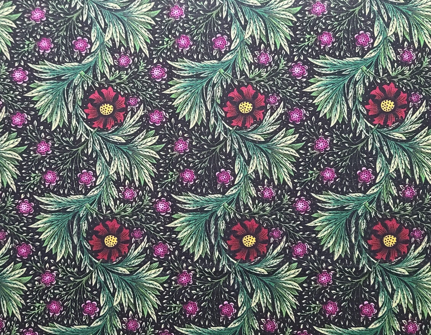 Sheryl Roy Collection - Black Fabric / Purple, Red, Green, Flower Print