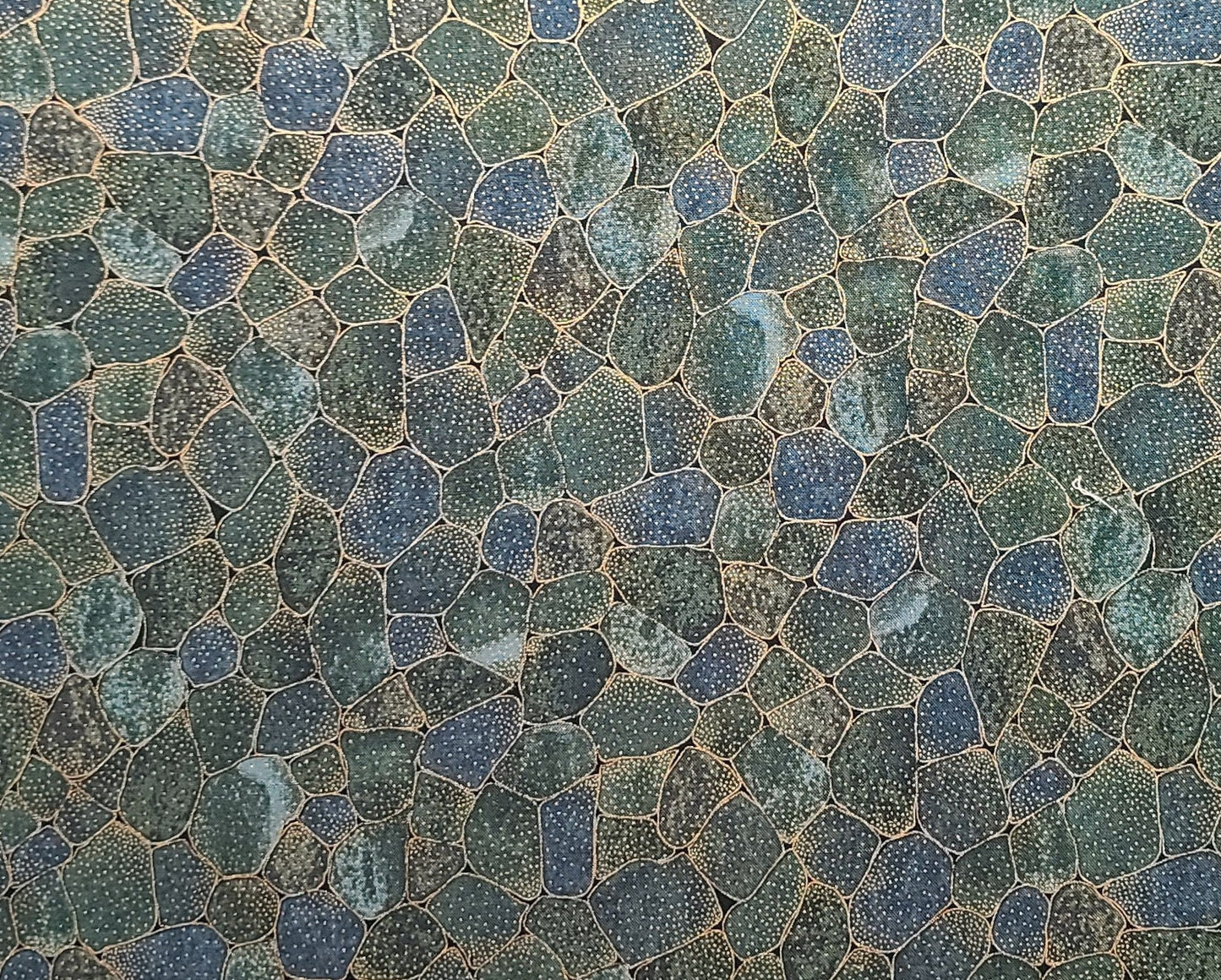 Hoffman International Fabrics - Green Tonal Fabric / Gold Metallic "Cobblestone" Outline and Micro Dot Print