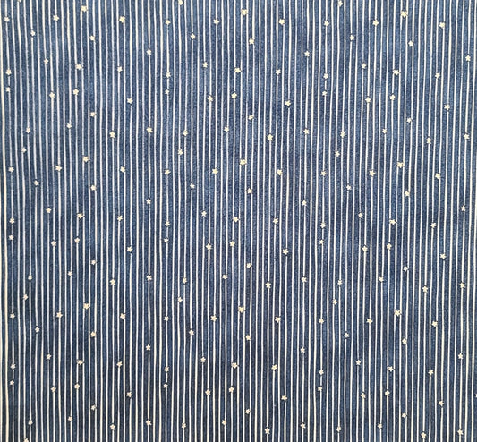 Moda Fabrics by Deb Strain - Dark Blue and Tan Tonal Vertical (Parallel to Selvage) Stripe and Star Print Fabric