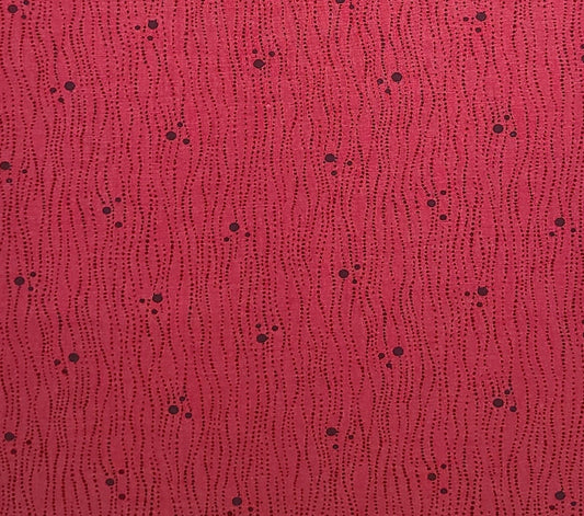 Red Fabric / Black Dot Wavy Vertical Stripe (Parallel to Selvage) Fabric