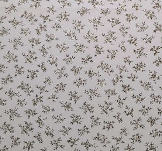 Joan Kessler for Concord Fabrics Inc - White Fabric / Antique Gold Flower Print / Antique Gold Metallic Accents