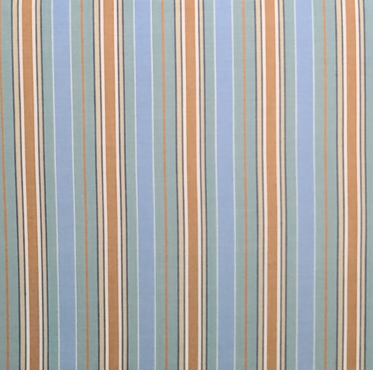 Light Blue, Aqua, Gold, Tan, White Vertical Stripe (Parallel to Selvage) Fabric - Selvage to Selvage Print