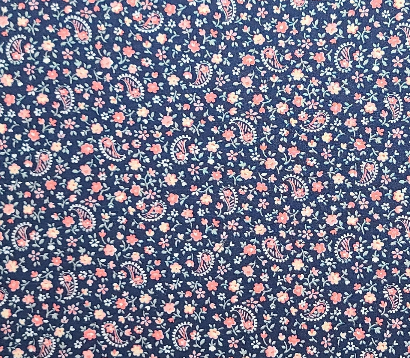 Peter Pan Fabrics - Dark Blue Fabric / Pink and Mint Flower Print