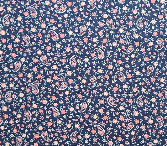 Peter Pan Fabrics - Dark Blue Fabric / Pink and Mint Flower Print