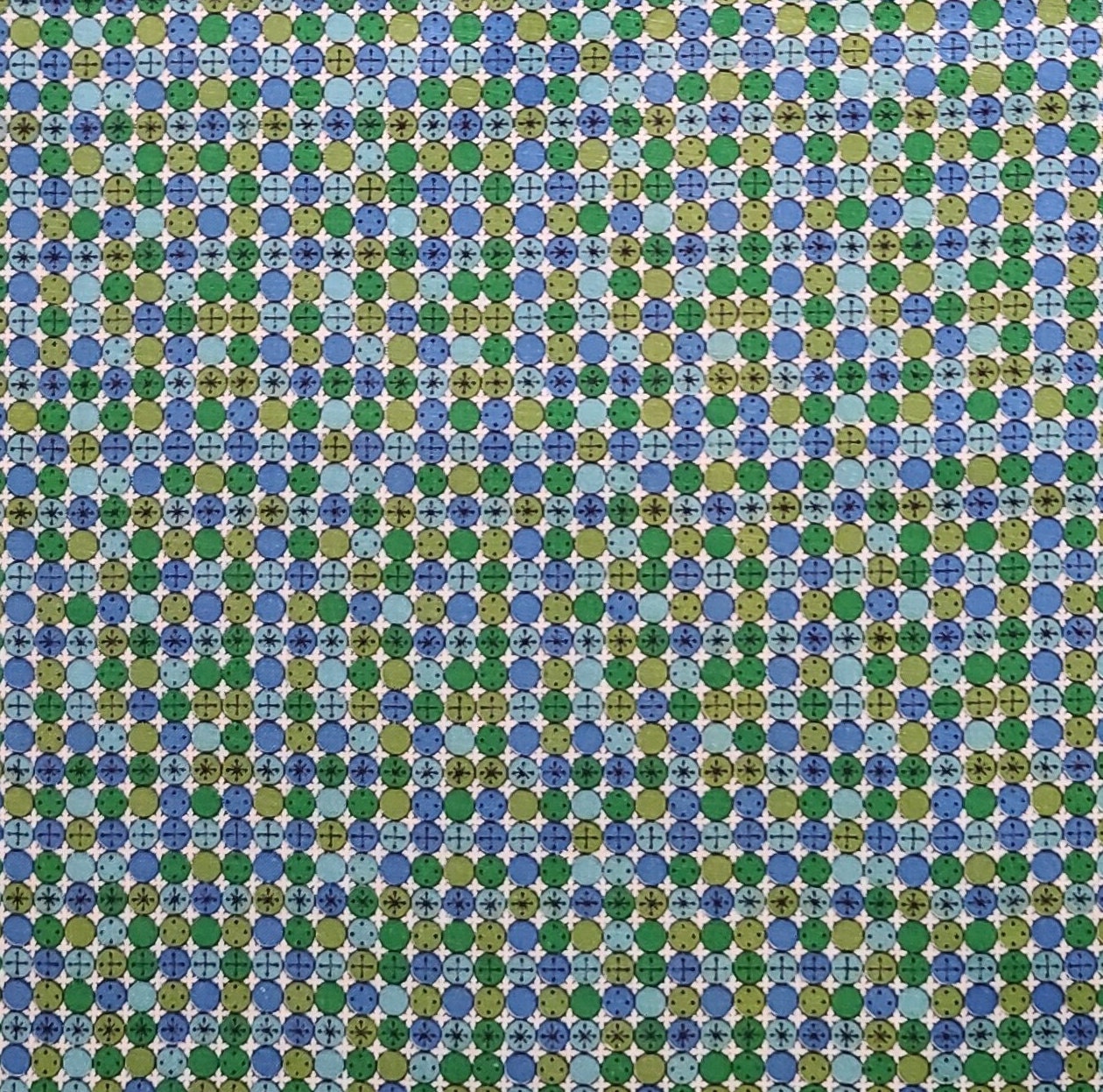 Vintage 36" WIDE White Fabric / Green, Blue, Light Teal Print - Selvage to Selvage Print