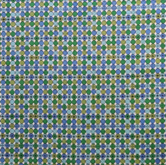 Vintage 36" WIDE White Fabric / Green, Blue, Light Teal Print - Selvage to Selvage Print