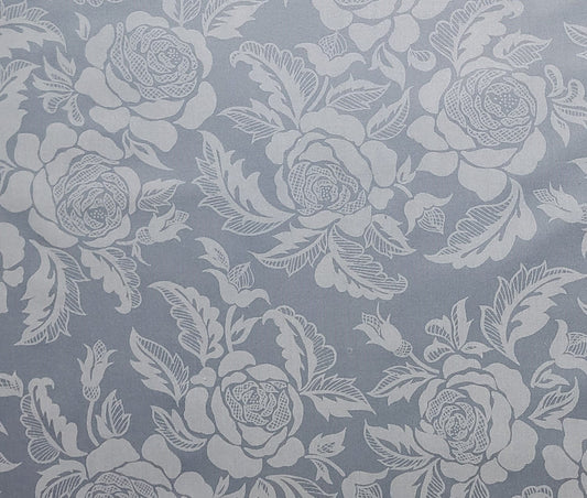 Fabric Country - Country Blue Fabric / Tone-on-Tone Rose Silhouette Print / "Sateen" Finish