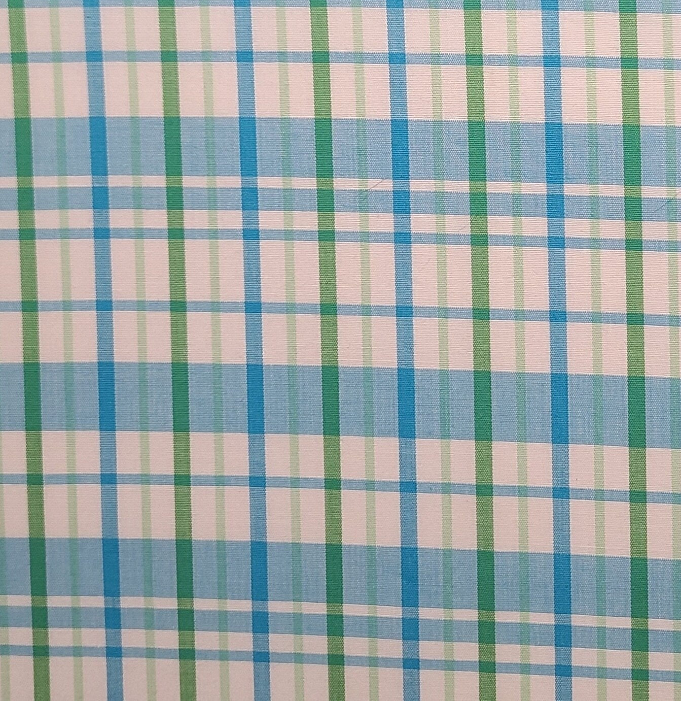 White Fabric / Bright Blue and Green Plaid - Selvage to Selvage Print