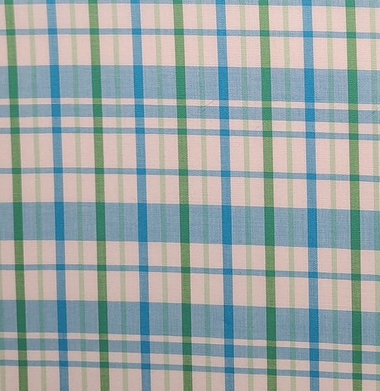 White Fabric / Bright Blue and Green Plaid - Selvage to Selvage Print