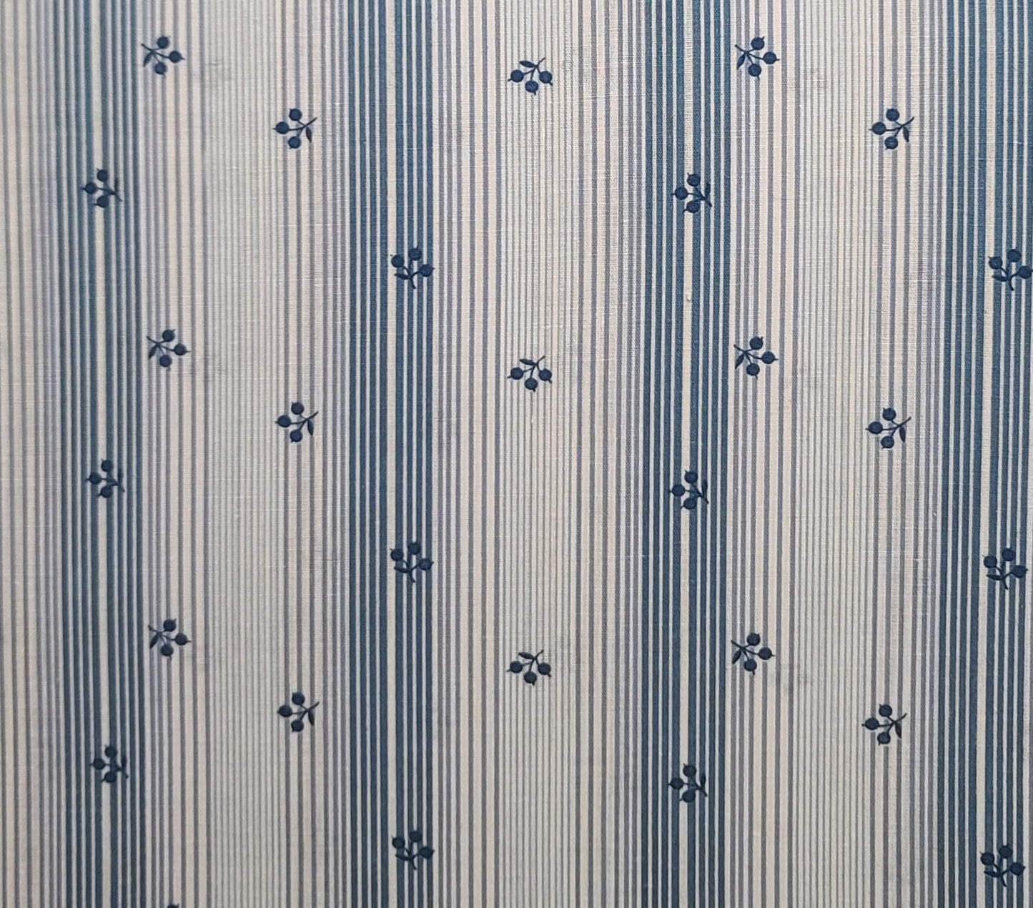 Colonial Blue and White Vertical Stripe (Parallel to Selvage) Fabric - Dark Blue Flower Print - Selvage to Selvage Print