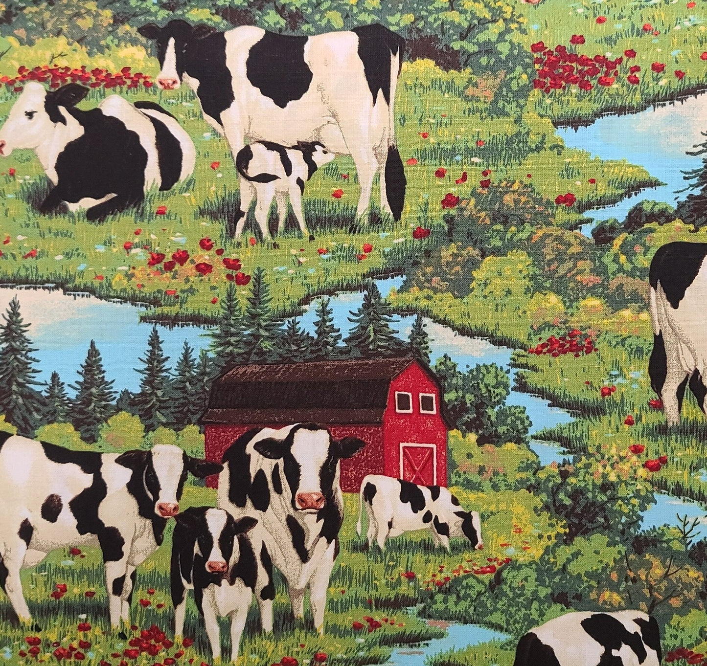 Patty Reed Designs 2006 Fabric Traditions - Cow and Barn Print Fabric