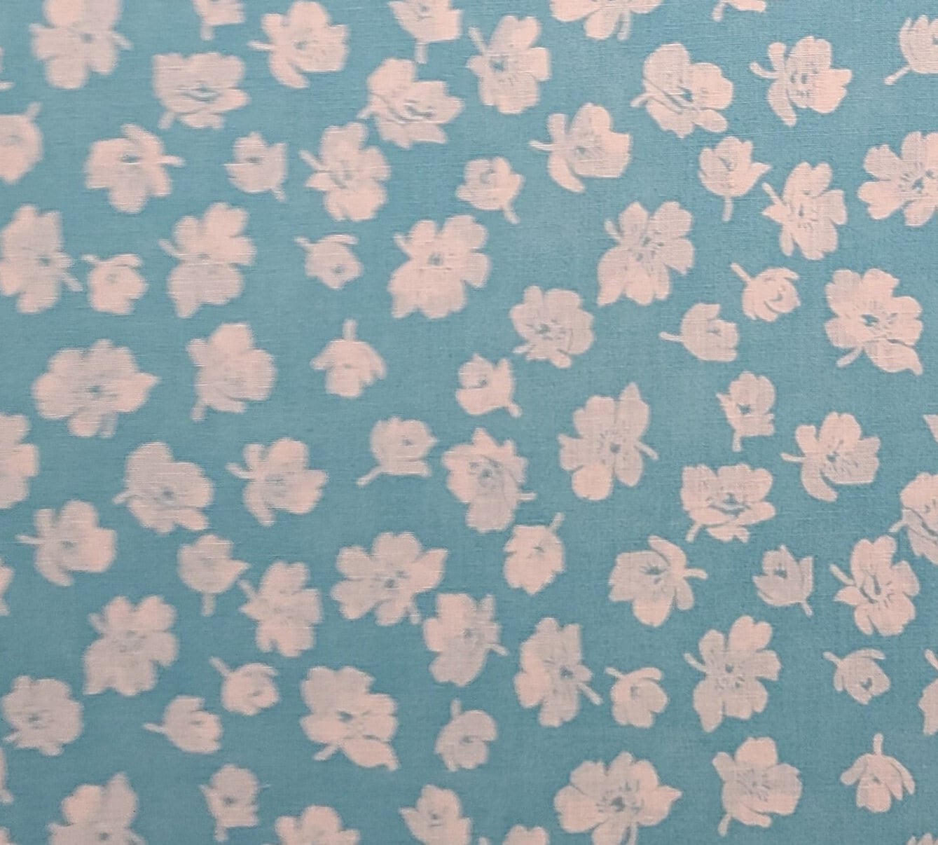 Light Turquoise Fabric / White Flower Print - Selvage to Selvage Print