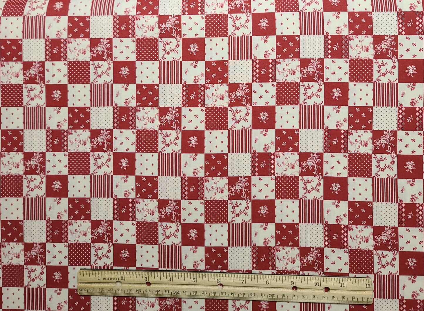 Weilwood Fabrics Inc - Cream and Dark Red Cheater Cloth Fabric