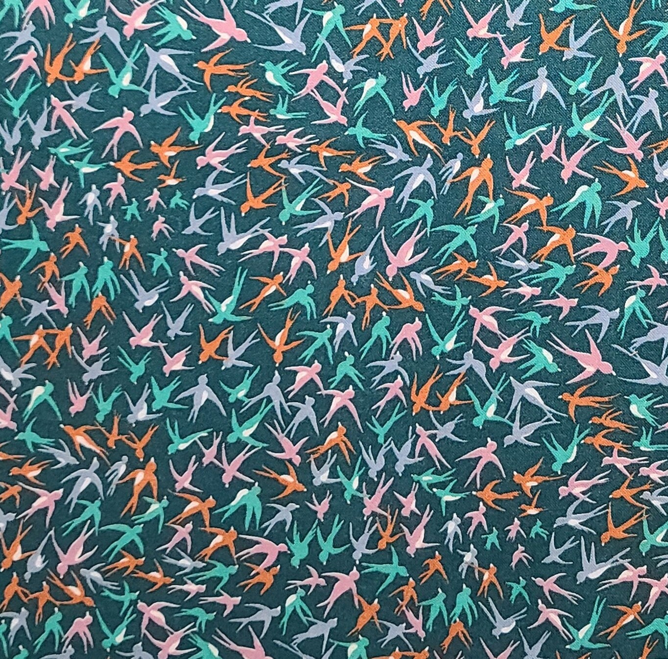 Originelle Fabrics - Dark Teal Fabric / Light Teal, Blue, White, Orchid Bird Print