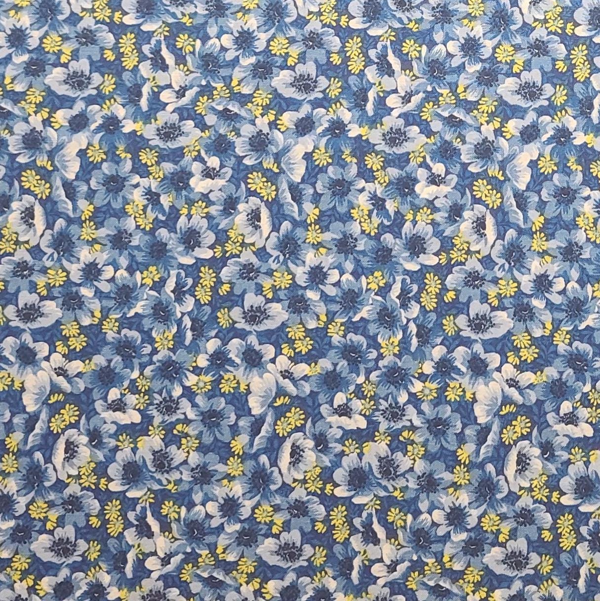 JoAnn Fabrics - Blue, White, Yellow Packed Flower Print Fabric